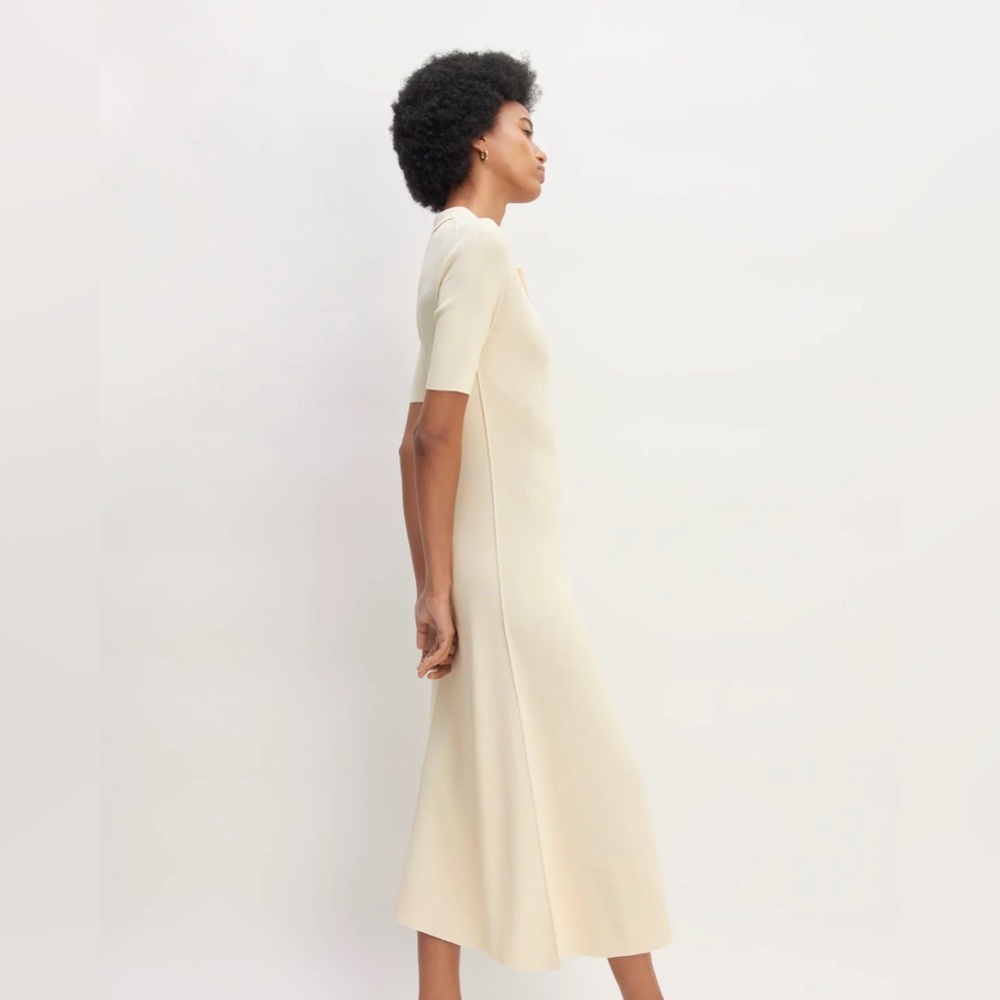 EVERLANE THE VISCOSE KNIT POLO MIDI DRESS Beige Sz S - Picture 2 of 7
